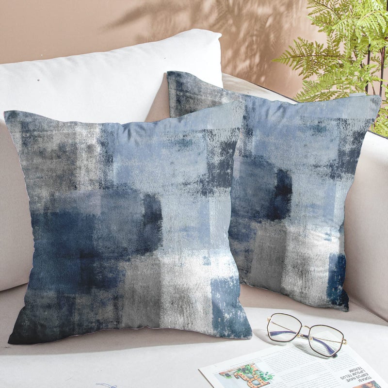 chiinvent Blue Velvet Abstract Pillow Covers Set of 2 Modern Accent Navy Gray Throw Pillow Cover Soft Elegant Decorative Couch Cushion Cover for Bed Living Room Outdoor Sofa Pillowcases 18x18 Inches - Image 2